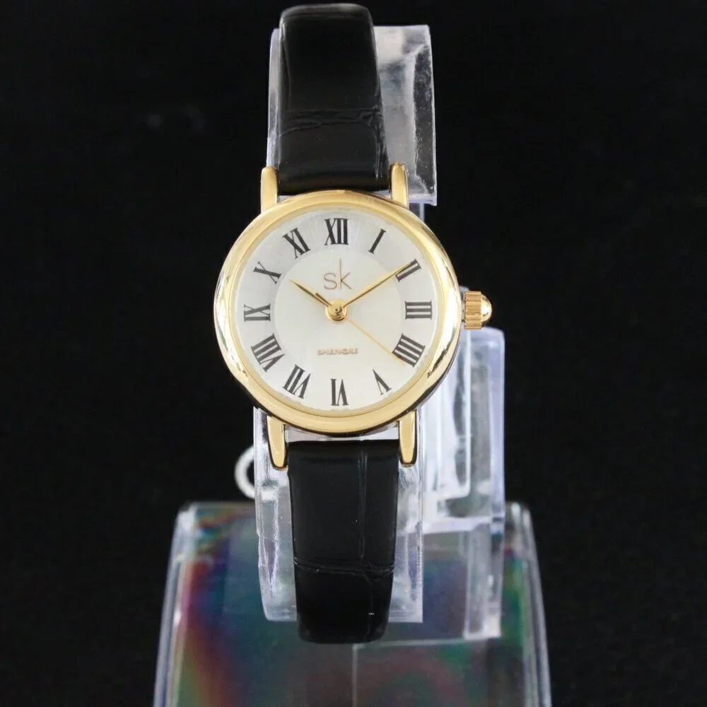 Ladies Dress Quartz Watch Silver Sunburst Dial Black Strap 22mm